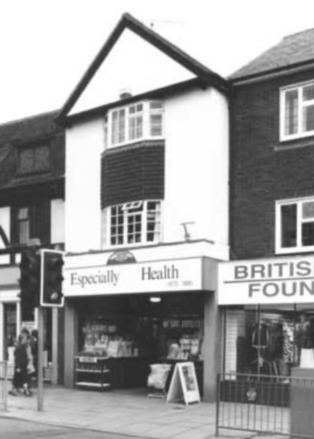 Historic black-and-white photograph of the Especially Health shop in Sevenoaks