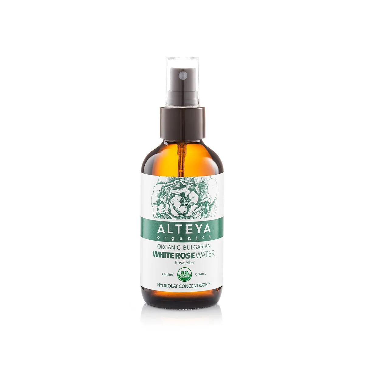Org Bulgarian White Rose Water (Rosa Alba) 120ml Amber Glass Spray Bottle