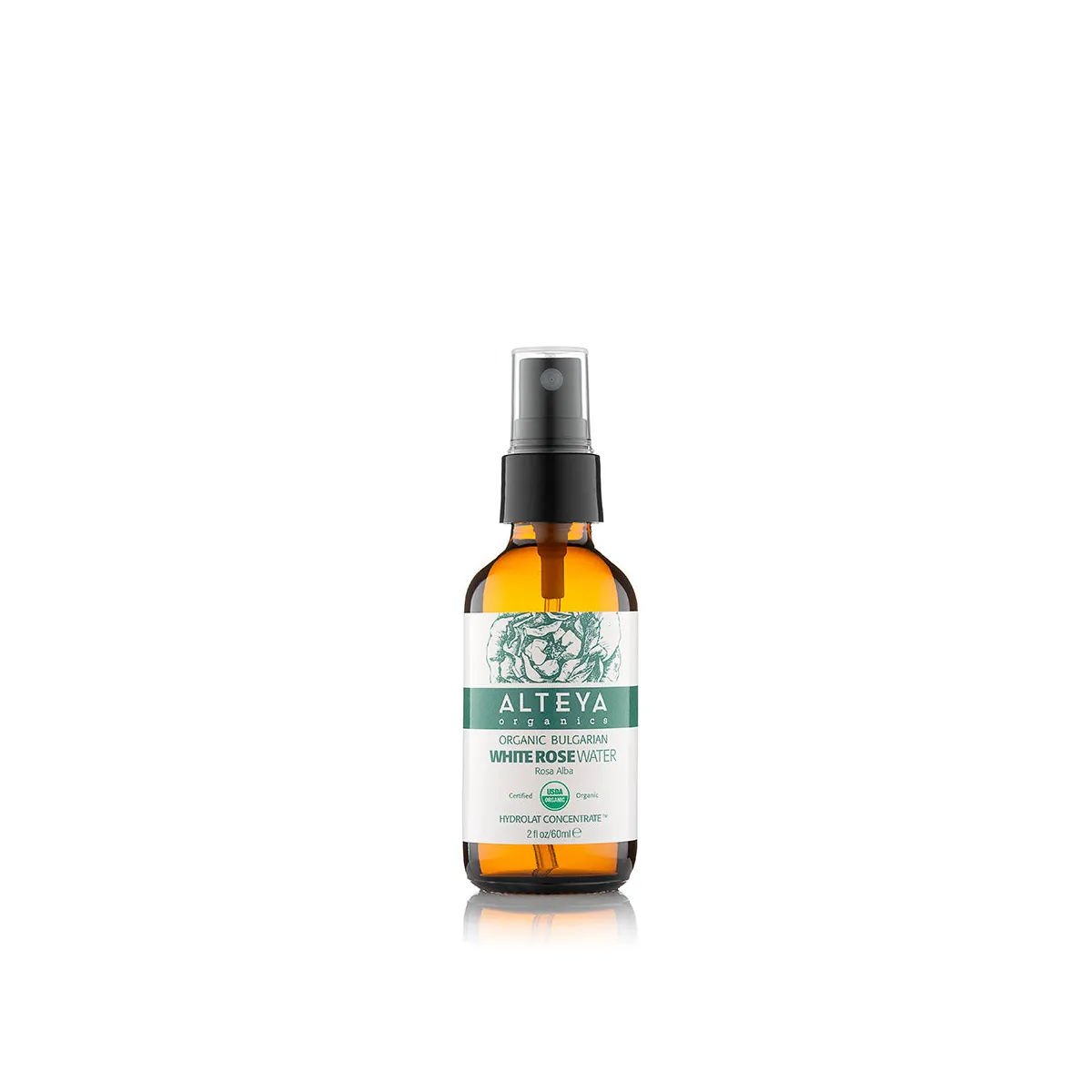 Org Bulgarian White Rose Water (Rosa Alba) 60ml Amber Glass Spray Bottle