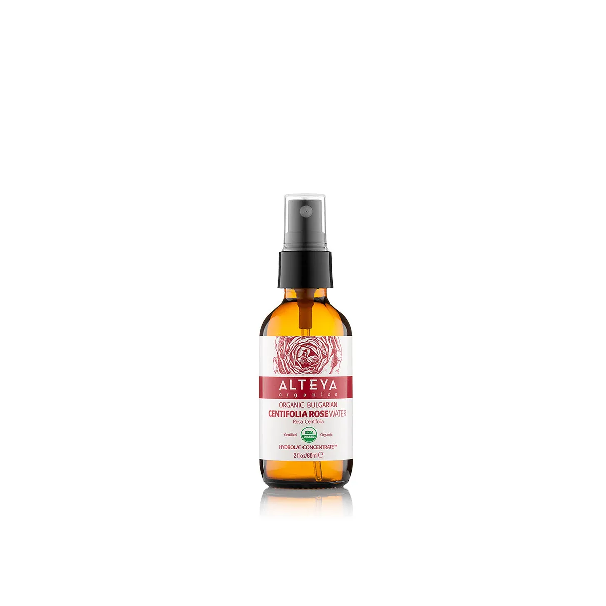 Organic Bulgarian Centifolia Rose Water 60ml Amber Glass Spray Bottle