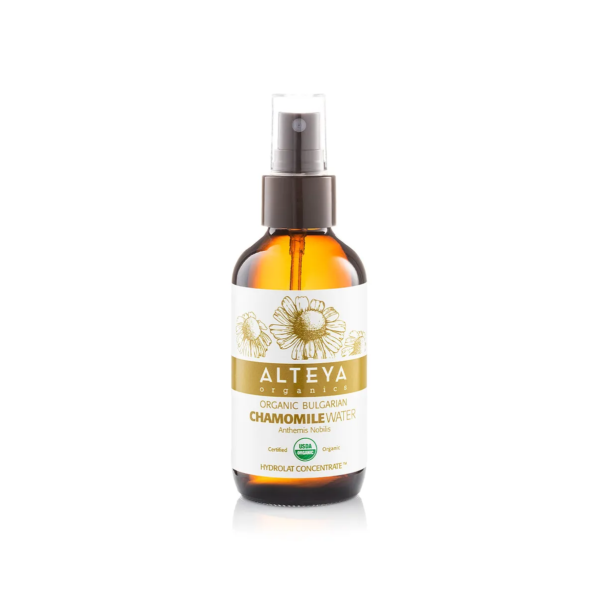 Organic Bulgarian Chamomile Roman Water 120ml Amber Glass Spray Bottle
