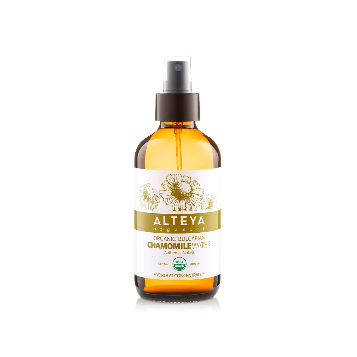 Organic Bulgarian Chamomile Roman Water 240ml Amber Glass Spray Bottle
