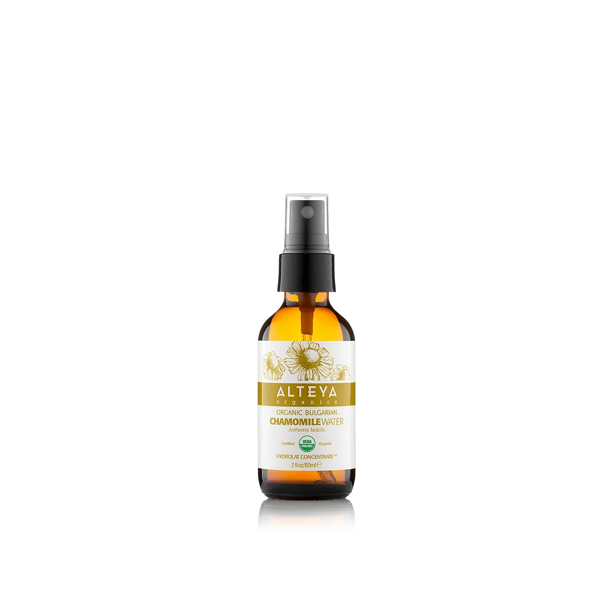 Organic Bulgarian Chamomile Roman Water 60ml Amber Glass Spray Bottle